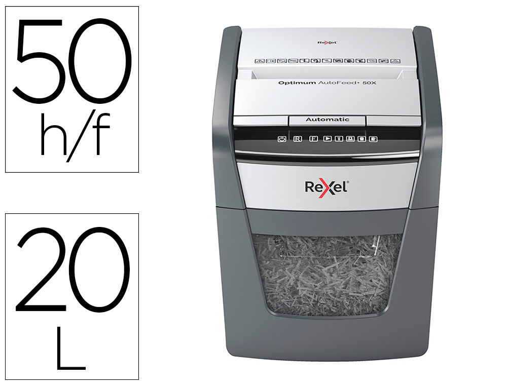DESTRUCTORA DE DOCUMENTOS REXEL OPTIMUM AUTOFEED+ 50X EU CAPACIDAD DE CORTE 50 HOJAS DESTRUYE GRAPAS Y CLIPS