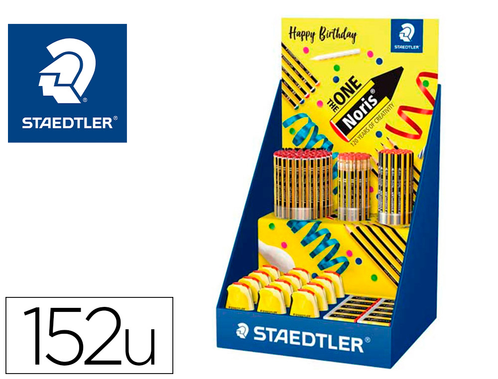 EXPOSITOR SOBREMESA STAEDTLER NORIS 120 DISEÑO FELIZ ANIVERSARIO 152 UNIDADES SURTIDAS 383X382X250 MM