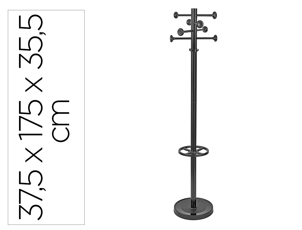 PERCHERO METALICO MAULGRANDO 8 COLGADORES Y PARAGUERO COLOR NEGRO 390X1750X390 MM