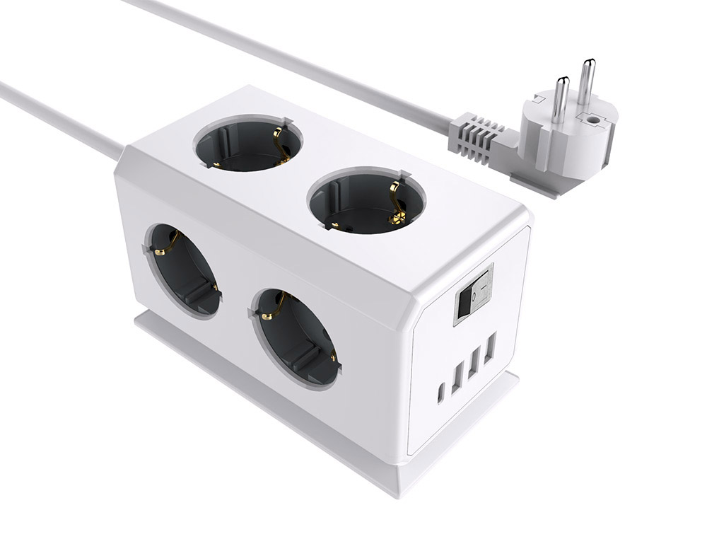 REGLETA Q-CONNECT ENCHUFE MULTIPLE 10 EN 1 CABLE 1,4 MT 6 TOMAS DE CORRIENTE+3 USB+1 USB TIPO C 140X76X87MM