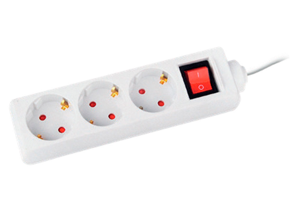 REGLETA Q-CONNECT 3 TOMAS DE CORRIENTE CON INTERRUPTOR LONGITUD CABLE 1,5 MT COLOR BLANCO