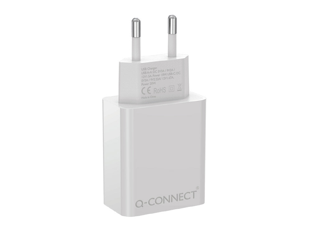 CARGADOR DE PARED USB-A Y USB-C Q-CONNECT 20 W BLANCO