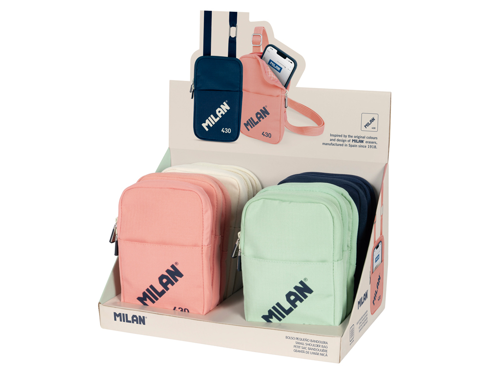 BOLSO BANDOLERA MILAN 430 SINCE 1918 PEQUEÑO EXPOSITOR DE 12 UNIDADES COLORES SURTIDOS