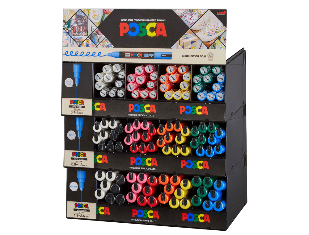 EXPOSITOR SOBREMESA MODULAR ROTULADOR UNI POSCA MARCADOR DE PINTURA PC-1M/PC-3M/PC-5M 112 UNIDADES COLORES SURTIDOS