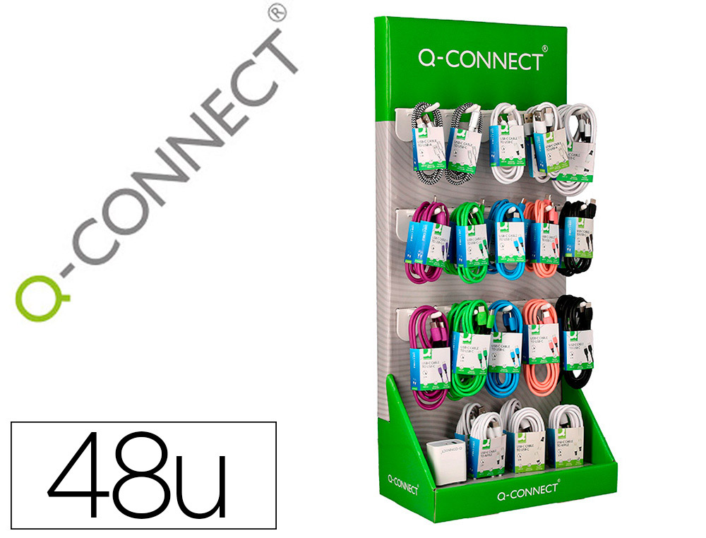 EXPOSITOR SOBREMESA Q-CONNECT PARA CABLES Y CARGADORES CON 48 UNIDADES SURTIDAS