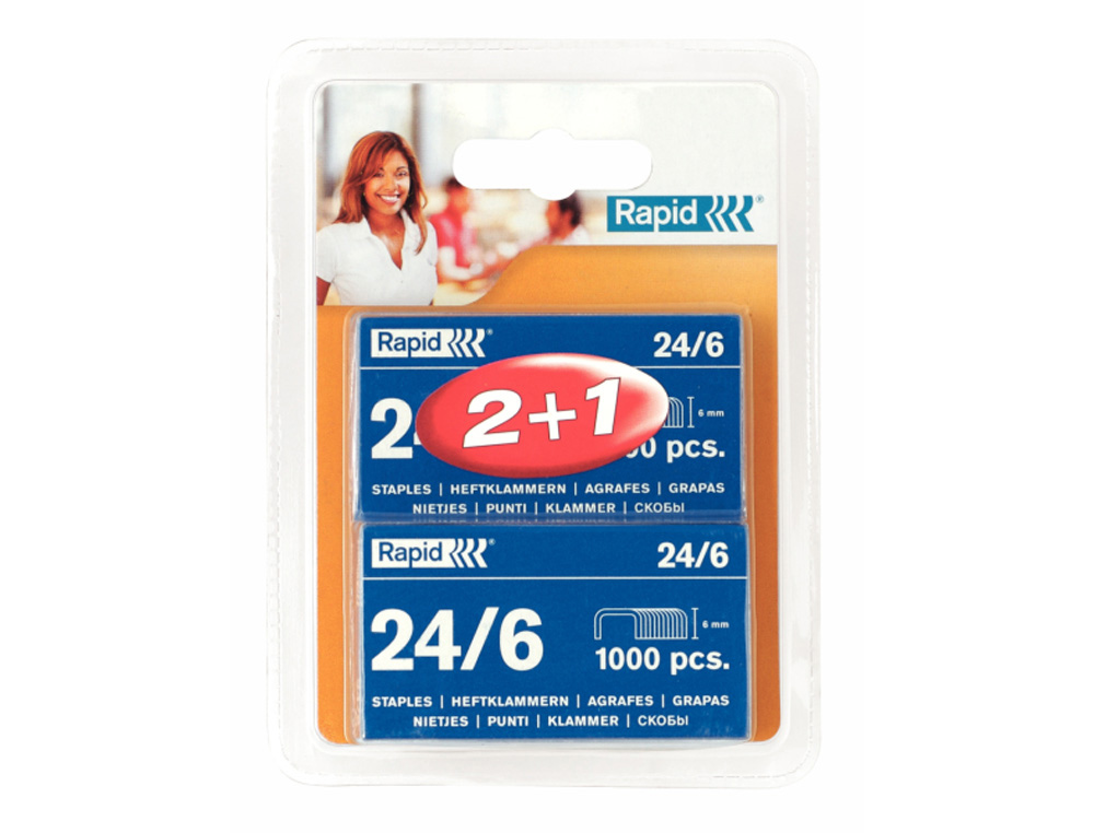GRAPAS RAPID N 24/6 MM GALVANIZADA BLISTER DE 3 CAJAS DE 1000 UNIDADES