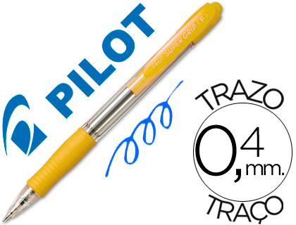 BOLIGRAFO PILOT SUPER GRIP AMARILLO RETRACTIL SUJECION DE CAUCHO TINTA BASE DE ACEITE