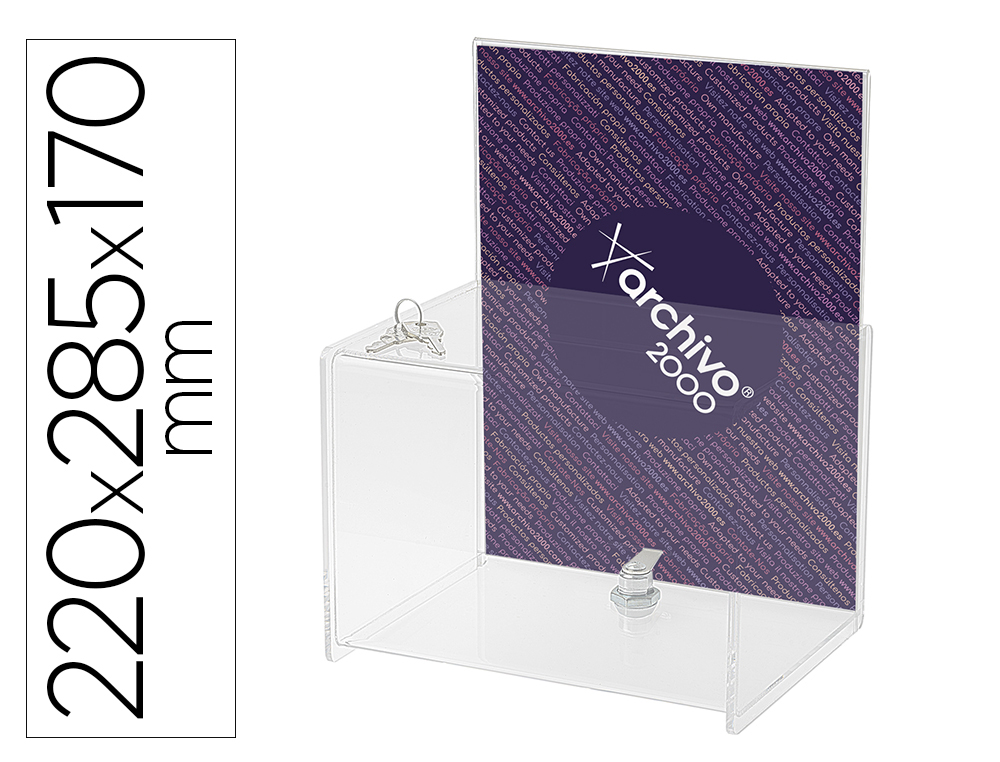 BUZON DE SUGERENCIAS ARCHIVO 2000 CON CERRADURA Y 2 LLAVES POLIESTIRENO TRANSPARENTE 170X220X285 MM