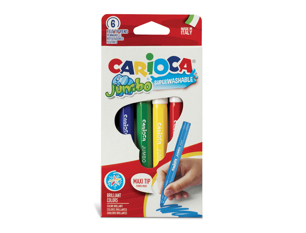 ROTULADOR CARIOCA JUMBO PUNTA GRUESA ESTUCHE DE 6 UNIDADES COLORES SURTIDOS