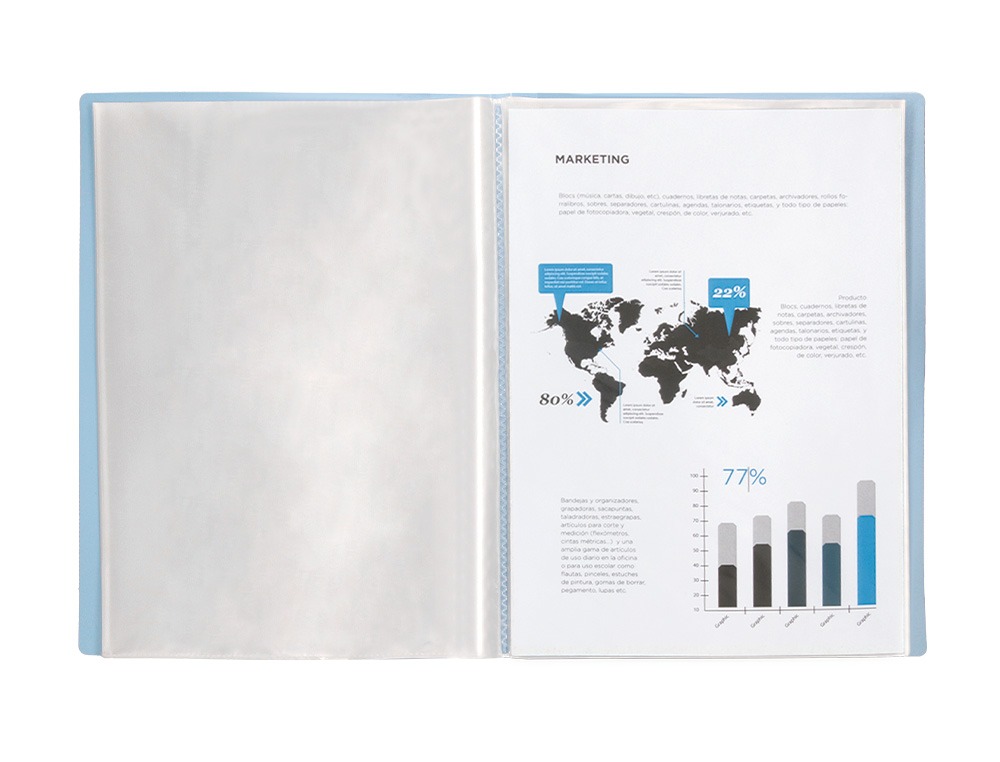 CARPETA LIDERPAPEL ESCAPARATE 40 FUNDAS POLIPROPILENO DIN A4 CELESTE OPACO