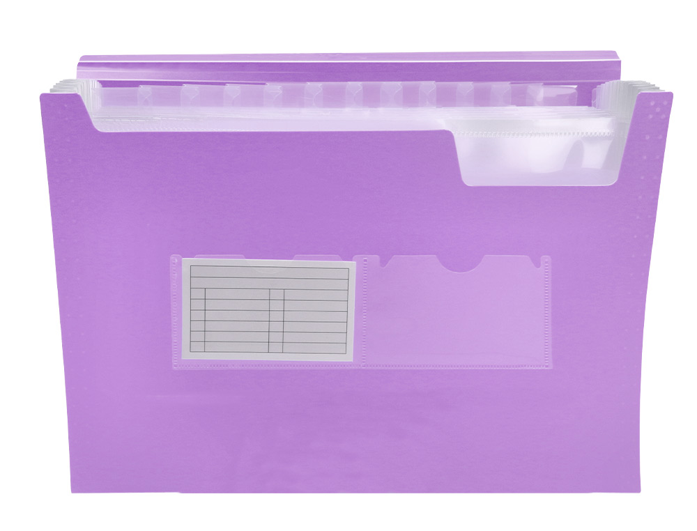 CARPETA LIDERPAPEL CLASIFICADOR FUELLE POLIPROPILENO DIN A4 LAVANDA OPACO 13 DEPARTAMENTOS