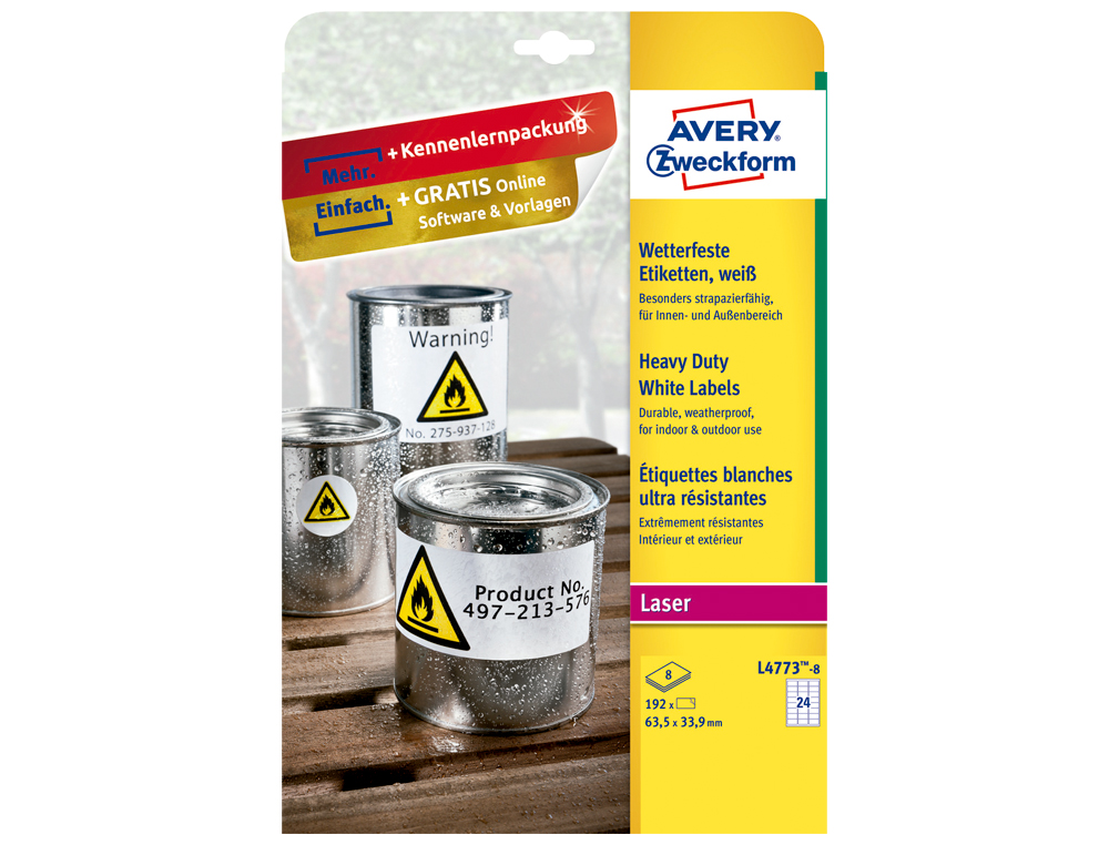 ETIQUETA ADHESIVA RESISTENTE AVERY POLIESTER BLANCO 99,1X139 MM PARA IMPRESORA LASER PACK DE 32 UNIDADES