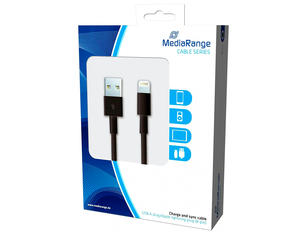 CABLE USB 2.0 A APPLE LIGHTNING MEDIARANGE USB 2.0 LONGITUD DE CABLE 1 MT NEGRO