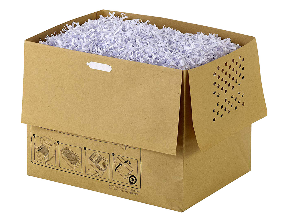 BOLSA DE RESIDUOS REXEL RECICLABLE PARA DESTRUCTORA AUTO+300X CAPACIDAD 40 L PACK DE 20 UNIDADES 400X295X315 MM