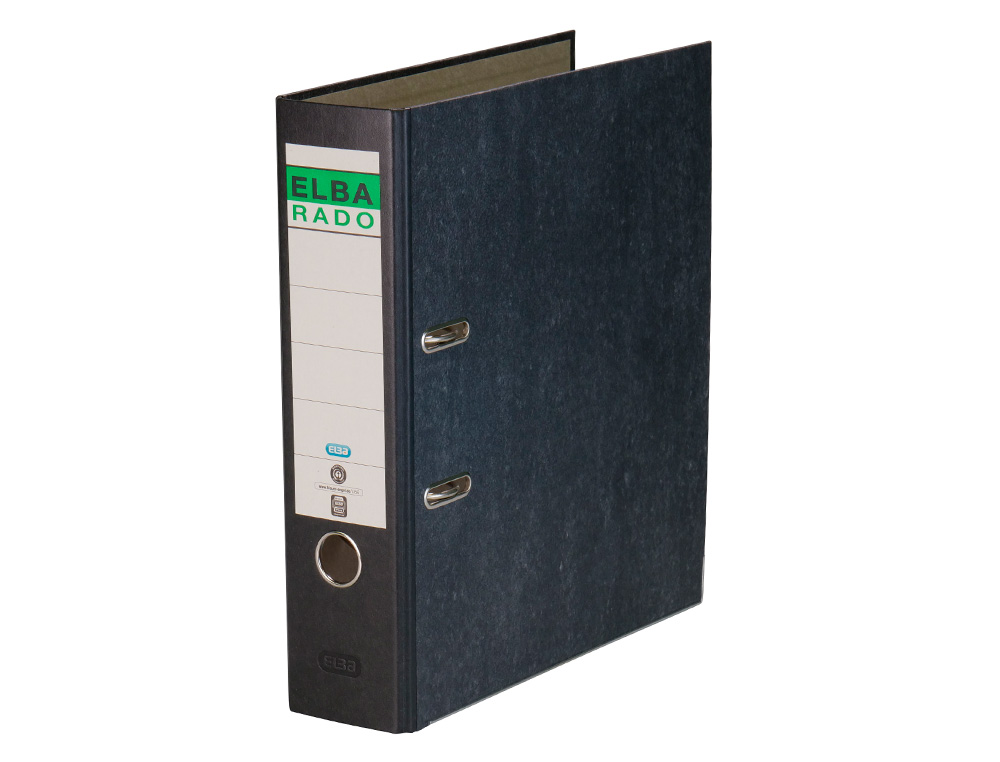 ARCHIVADOR DE PALANCA ELBA CARTON FORRADO JASPEADO CON RADO DIN A4 LOMO DE 80 MM NEGRO