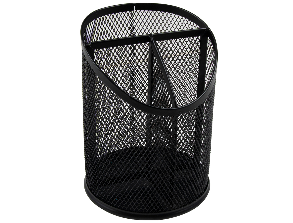 CUBILETE PORTALAPICES Q-CONNECT NEGRO METAL REDONDO REJILLA CON 3 COMPARTIMENTOS DIAMETRO 110 MM ALTO 147 MM