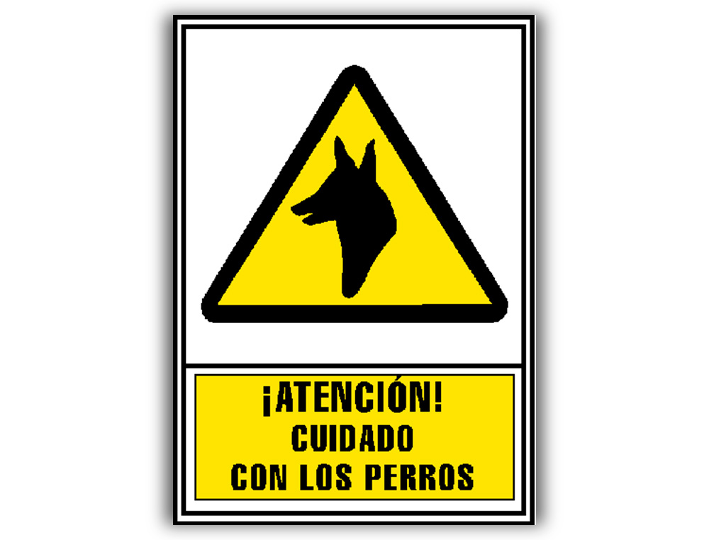 PICTOGRAMA ARCHIVO 2000 ATENCION CUIDADO CON LOS PERROS PVC AMARILLO LUMINISCENTE 210X297 MM