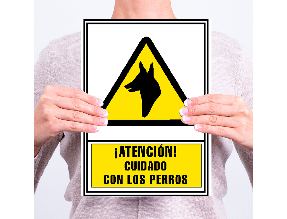 PICTOGRAMA ARCHIVO 2000 ATENCION CUIDADO CON LOS PERROS PVC AMARILLO LUMINISCENTE 210X297 MM