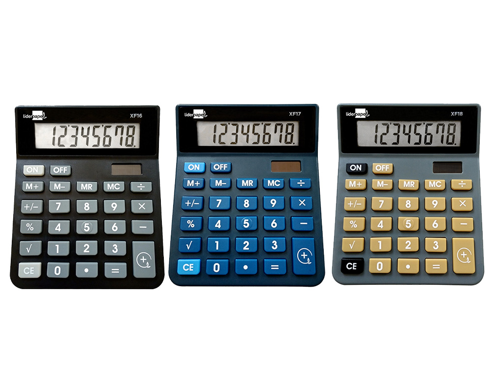 CALCULADORA LIDERPAPEL SOBREMESA XF19 8 DIGITOS SOLAR Y PILAS 127X105X24 MM EXPOSITOR 10 UNIDADES