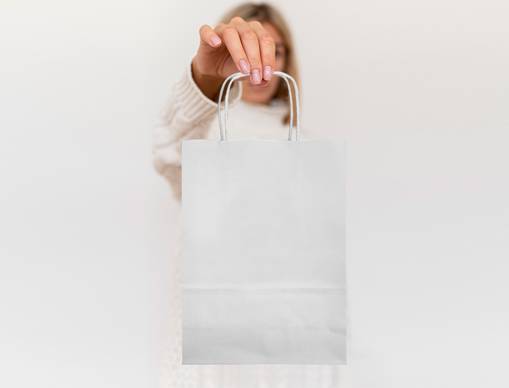 BOLSA PAPEL Q-CONNECT CELULOSA BLANCO XS CON ASA RETORCIDA 180X240X80 MM