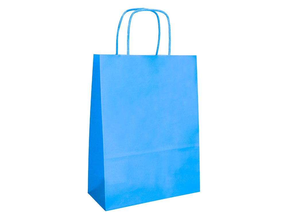 BOLSA PAPEL Q-CONNECT CELULOSA CELESTE XS CON ASA RETORCIDA 180X240X80 MM