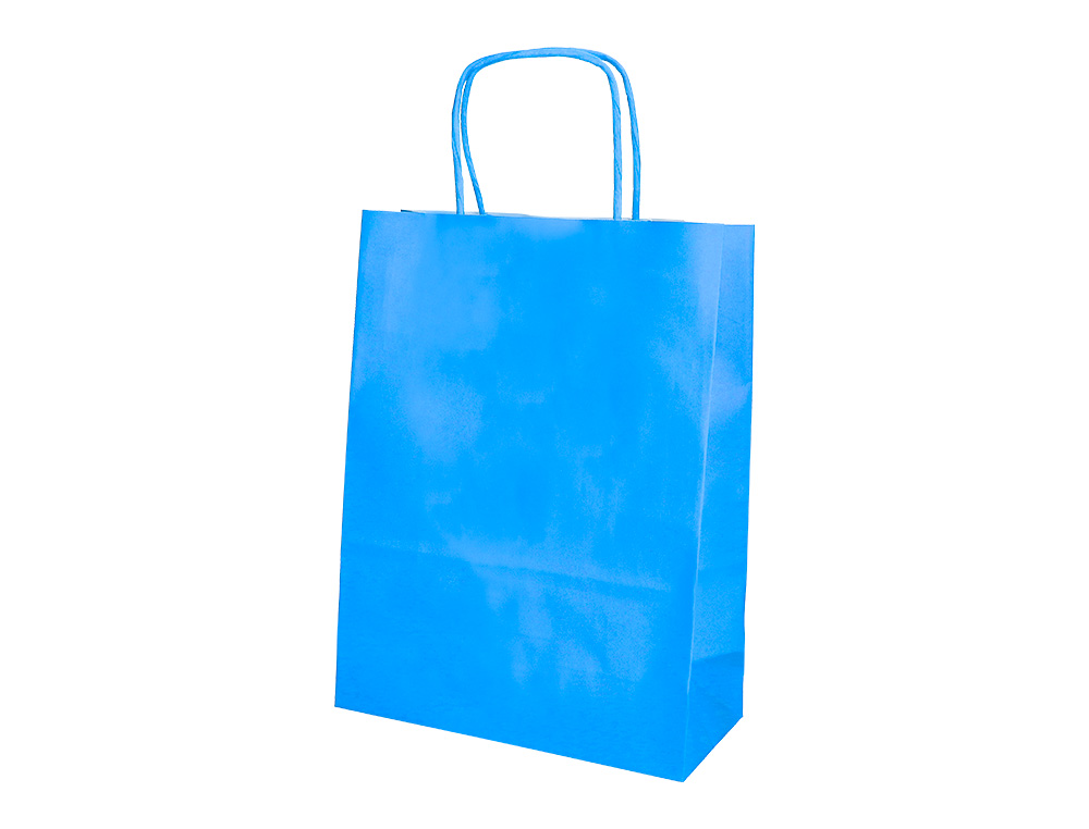 BOLSA PAPEL Q-CONNECT CELULOSA CELESTE XS CON ASA RETORCIDA 180X240X80 MM
