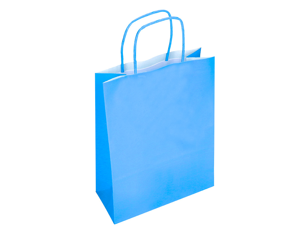 BOLSA PAPEL Q-CONNECT CELULOSA CELESTE XS CON ASA RETORCIDA 180X240X80 MM