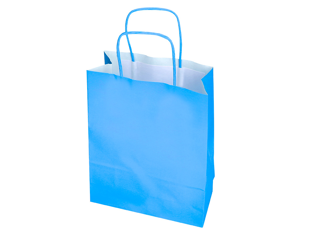 BOLSA PAPEL Q-CONNECT CELULOSA CELESTE XS CON ASA RETORCIDA 180X240X80 MM
