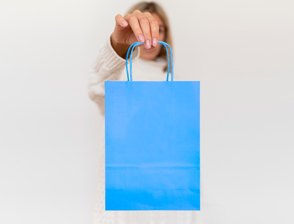 BOLSA PAPEL Q-CONNECT CELULOSA CELESTE XS CON ASA RETORCIDA 180X240X80 MM