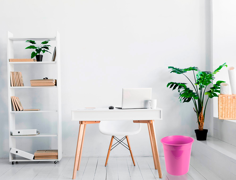 PAPELERA PLASTICO LIDERPAPEL ROSA OPACO 13 LITROS 275X285 MM