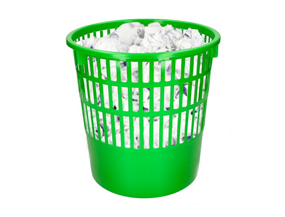 PAPELERA PLASTICO Q-CONNECT 15 LITROS REJILLA COLOR VERDE 285X290 MM