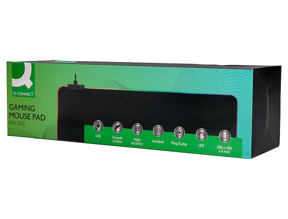 ALFOMBRILLA PARA RATON Q-CONNECT XXL ILUMINACION LED CONEXION USB COLOR NEGRO 800X300X4 MM