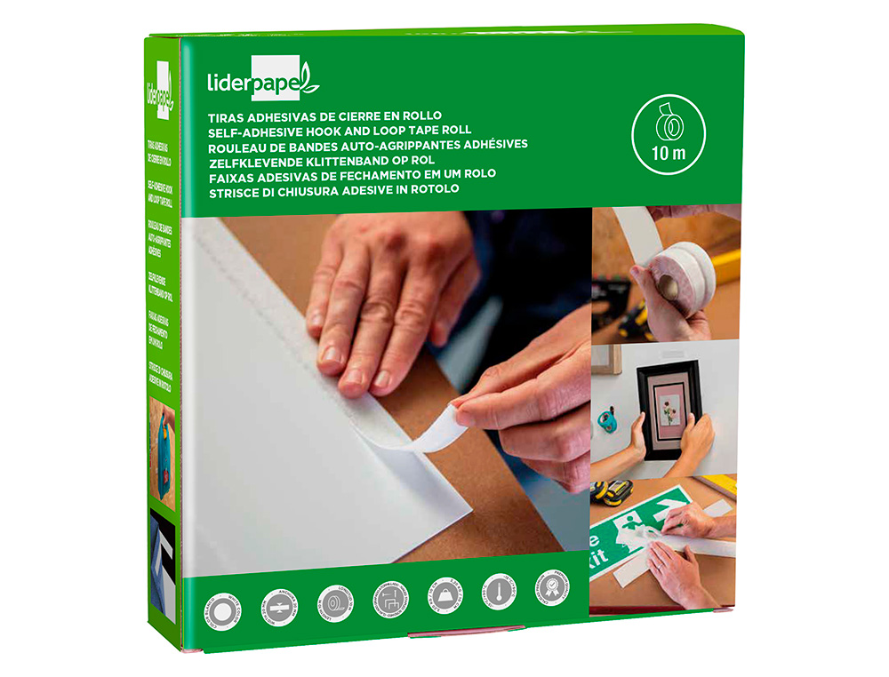 CINTA DE CIERRE ADHESIVA LIDERPAPEL VELCRO BLANCO 20MM X 10M