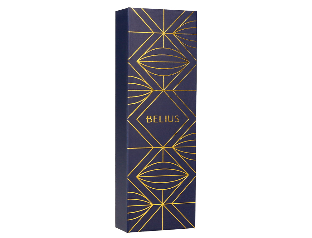 PLUMA BELIUS SOIREE ALUMINIO COLOR ART DECO AZUL MARINO Y DORADO TINTA AZUL CAJA DE DISEÑO