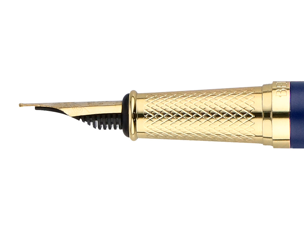 PLUMA BELIUS SOIREE ALUMINIO COLOR ART DECO AZUL MARINO Y DORADO TINTA AZUL CAJA DE DISEÑO