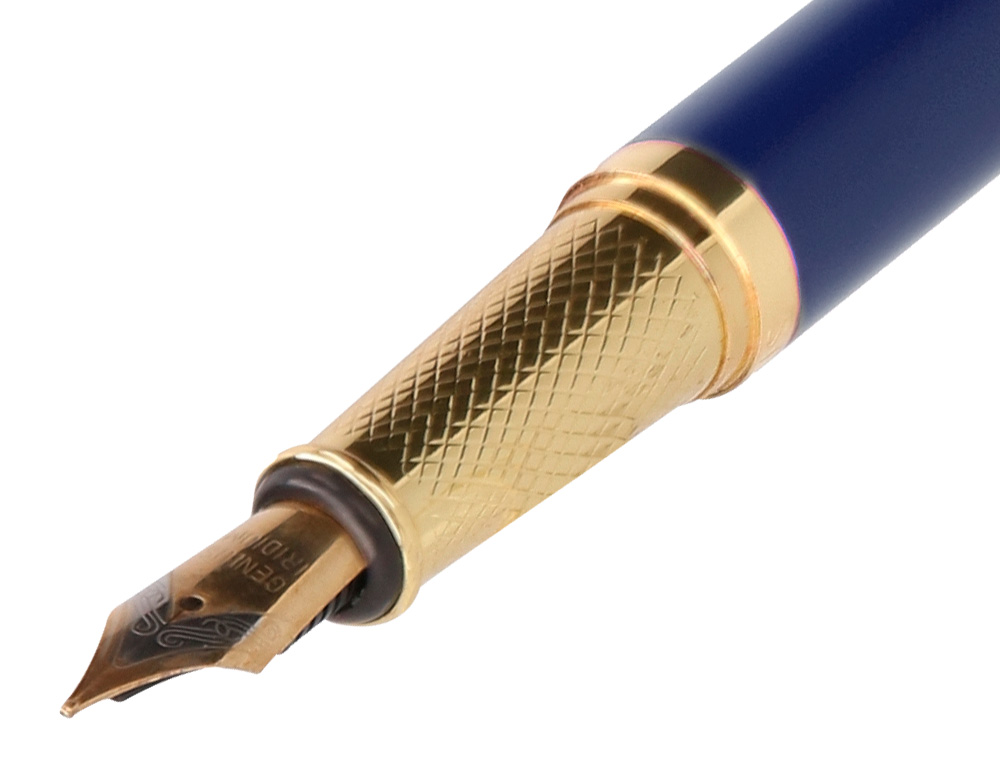 PLUMA BELIUS SOIREE ALUMINIO COLOR ART DECO AZUL MARINO Y DORADO TINTA AZUL CAJA DE DISEÑO