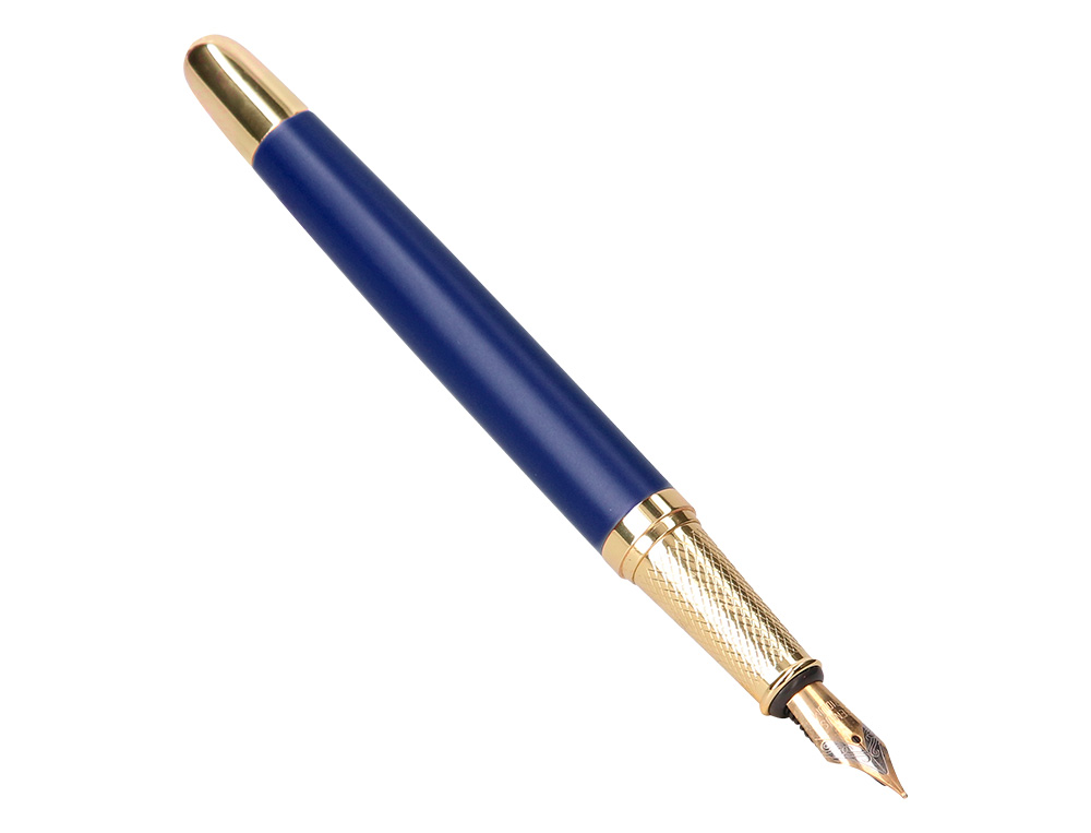 PLUMA BELIUS SOIREE ALUMINIO COLOR ART DECO AZUL MARINO Y DORADO TINTA AZUL CAJA DE DISEÑO