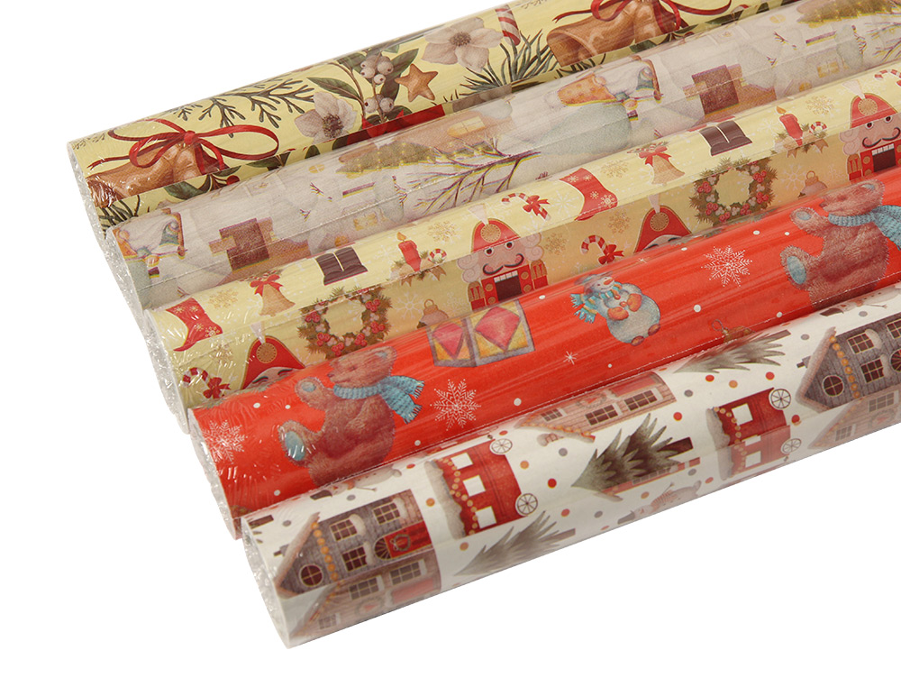 PAPEL DE REGALO LIDERPAPEL NAVIDAD ROLLO ANCHO 70 CM LONGITUD 2 MT GRAMAJE 60 GR DISEÑOS SURTIDOS