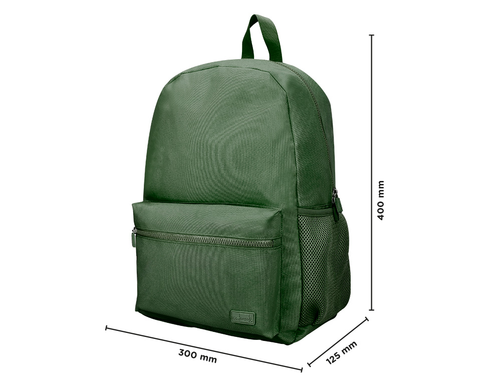 MOCHILA LIDERPAPEL CORE CON COMPARTIMENTO LATERAL ELASTICO VERDE MILITAR 15 L 400X125X300 MM