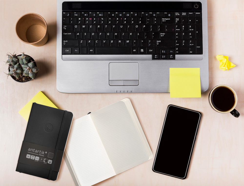 CUADERNO CON GOMILLA ANTARTIK NOTES TAPA BLANDA A6 CUADRICULA NEGRO 100 HOJAS 80 GR FSC