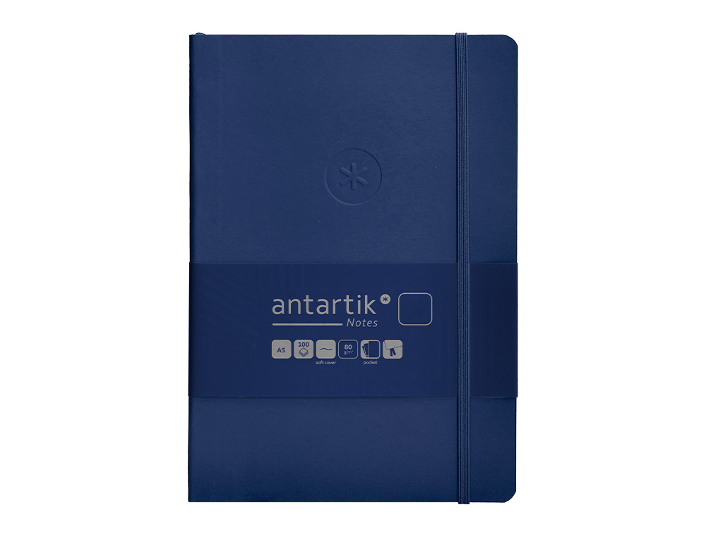 CUADERNO CON GOMILLA ANTARTIK NOTES TAPA BLANDA A5 HOJAS LISAS AZUL MARINO 80 HOJAS 80 GR FSC