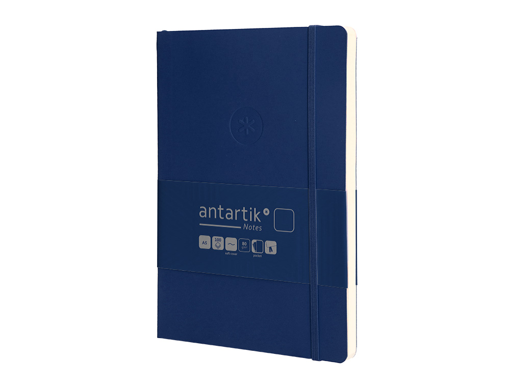 CUADERNO CON GOMILLA ANTARTIK NOTES TAPA BLANDA A5 HOJAS LISAS AZUL MARINO 80 HOJAS 80 GR FSC