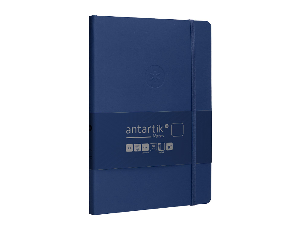 CUADERNO CON GOMILLA ANTARTIK NOTES TAPA BLANDA A5 HOJAS LISAS AZUL MARINO 80 HOJAS 80 GR FSC