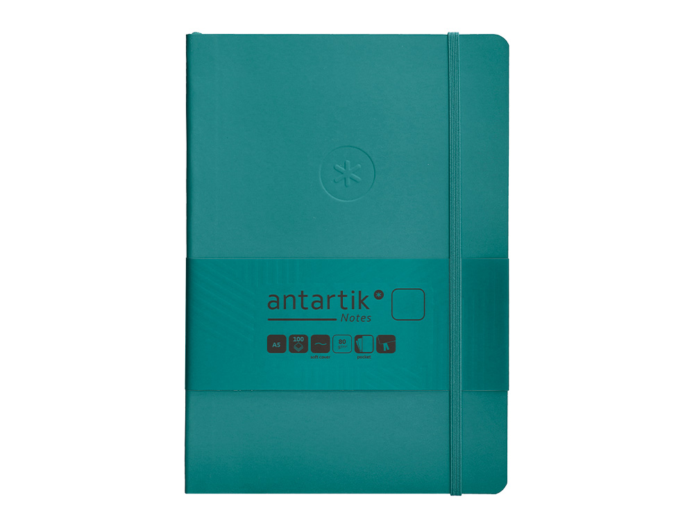 CUADERNO CON GOMILLA ANTARTIK NOTES TAPA BLANDA A5 HOJAS LISAS VERDE AGUAMARINA 80 HOJAS 80 GR FSC