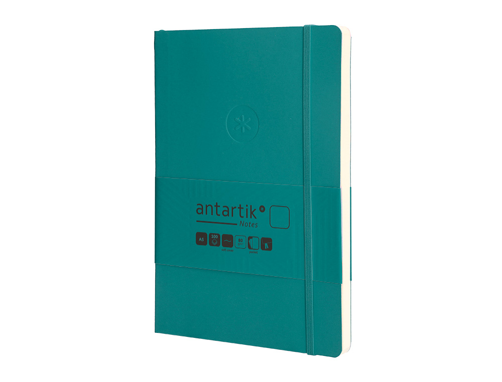 CUADERNO CON GOMILLA ANTARTIK NOTES TAPA BLANDA A5 HOJAS LISAS VERDE AGUAMARINA 80 HOJAS 80 GR FSC