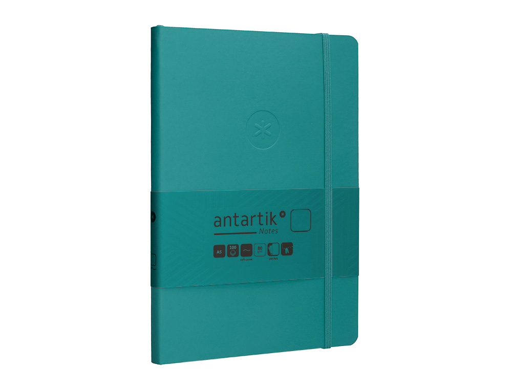 CUADERNO CON GOMILLA ANTARTIK NOTES TAPA BLANDA A5 HOJAS LISAS VERDE AGUAMARINA 80 HOJAS 80 GR FSC