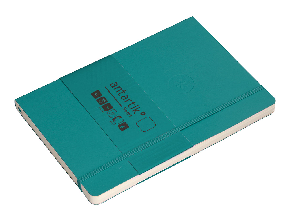 CUADERNO CON GOMILLA ANTARTIK NOTES TAPA BLANDA A5 HOJAS LISAS VERDE AGUAMARINA 80 HOJAS 80 GR FSC