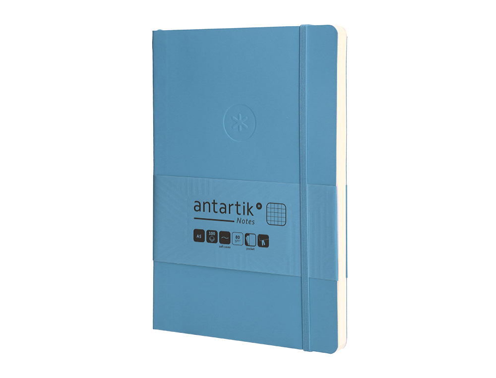 CUADERNO CON GOMILLA ANTARTIK NOTES TAPA BLANDA A5 HOJAS CUADRICULA AZUL CLARO 80 HOJAS 80 GR FSC