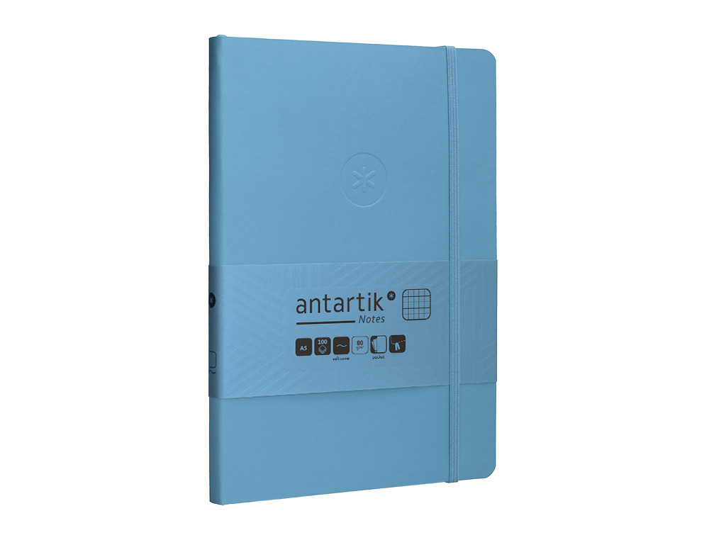 CUADERNO CON GOMILLA ANTARTIK NOTES TAPA BLANDA A5 HOJAS CUADRICULA AZUL CLARO 80 HOJAS 80 GR FSC