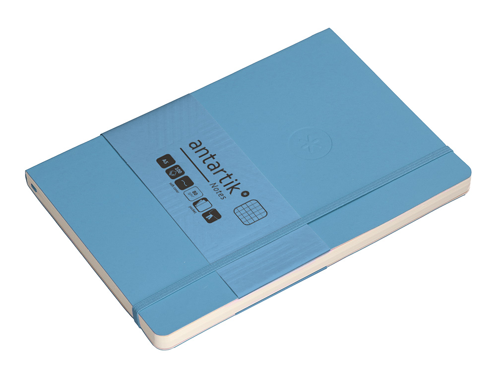 CUADERNO CON GOMILLA ANTARTIK NOTES TAPA BLANDA A5 HOJAS CUADRICULA AZUL CLARO 80 HOJAS 80 GR FSC